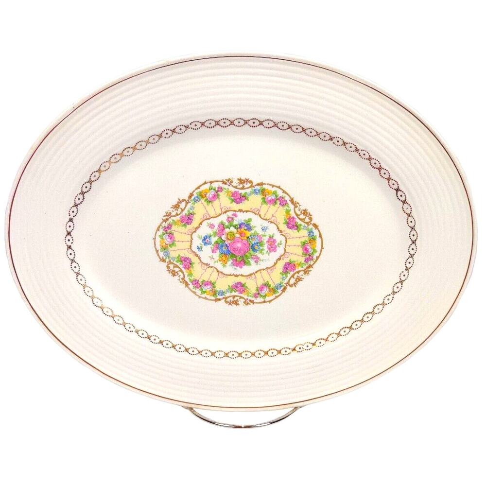Vintage American Limoges Delight Oval Dinner Platter 22K Gold On Rim - 13.5x10